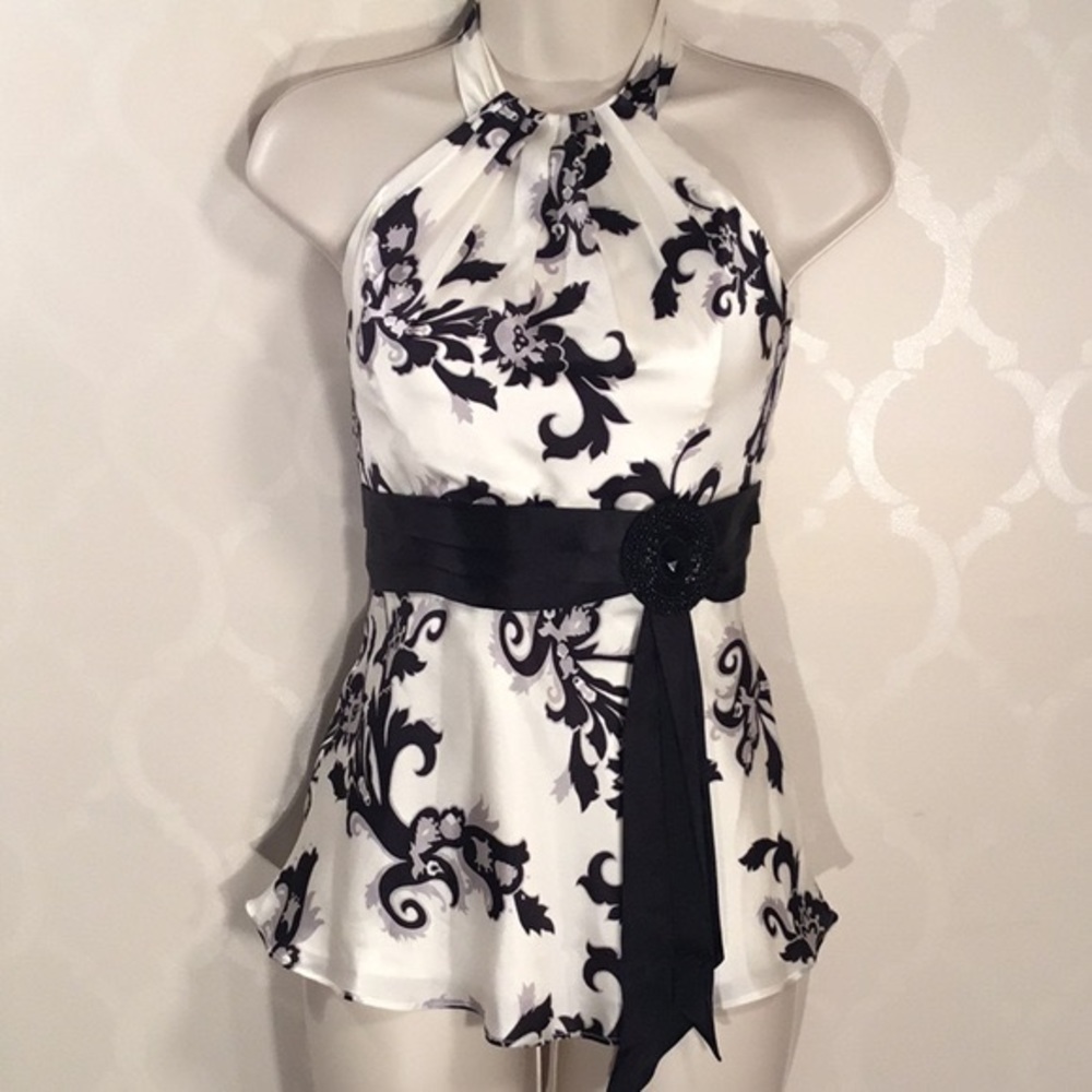 White House Black Market Silk Tie Neck Shirt